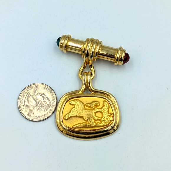 Gripoix Bar Brooch Gold Tone With Greek/Roman Style Pendant Horse Chariot Athena - Picture 11 of 11